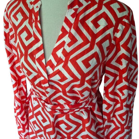 Boden Cleo Red & White Geo Linen Tie-Waist Dress – 100% Linen, Women’s Size 8R - Picture 7 of 15